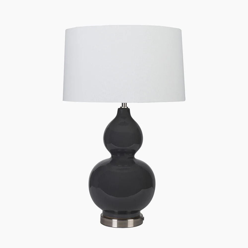 Gatsby Grey Ceramic Table Lamp With Brushed Silver Metal Detail for sale - Woodcock and Cavendish