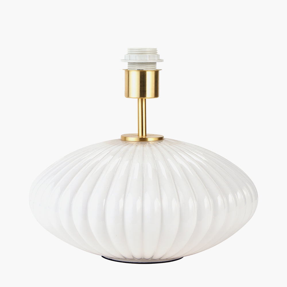 Emilia White Ribbed Glass & Gold Metal Oval Table Lamp