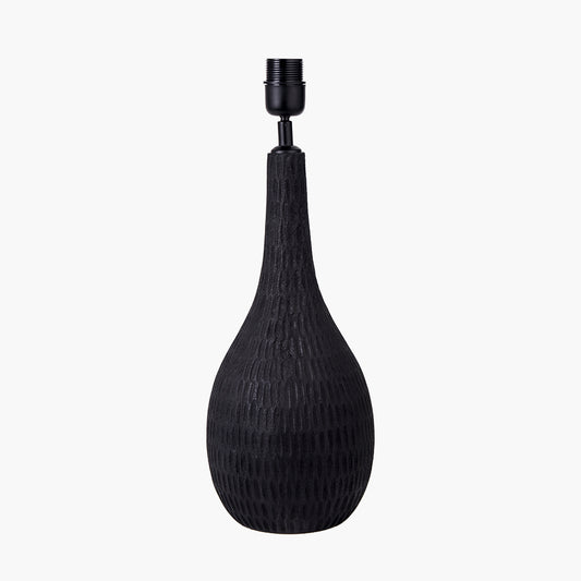 Ioan Black Engraved Wood Bottle Table Lamp