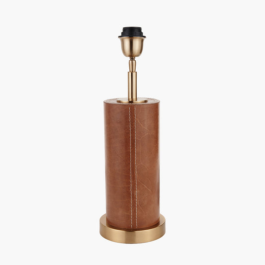 Laurence Tan Leather and Brass Cylindrical Table Lamp