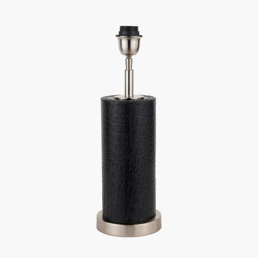 Laurence Black Croc Leather and Silver Cylindrical Table Lamp