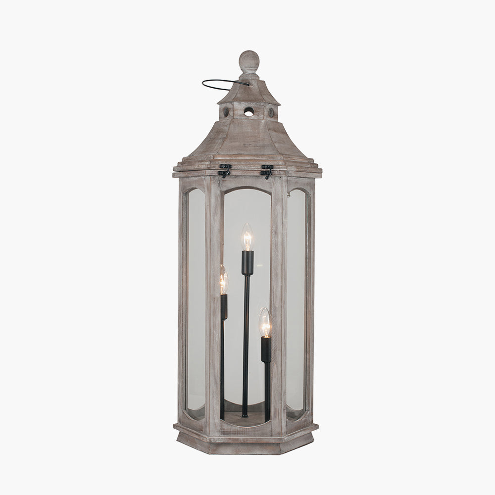 Adaline Antique Wood Grey Floor Lamp Lantern for sale - Woodcock and Cavendish