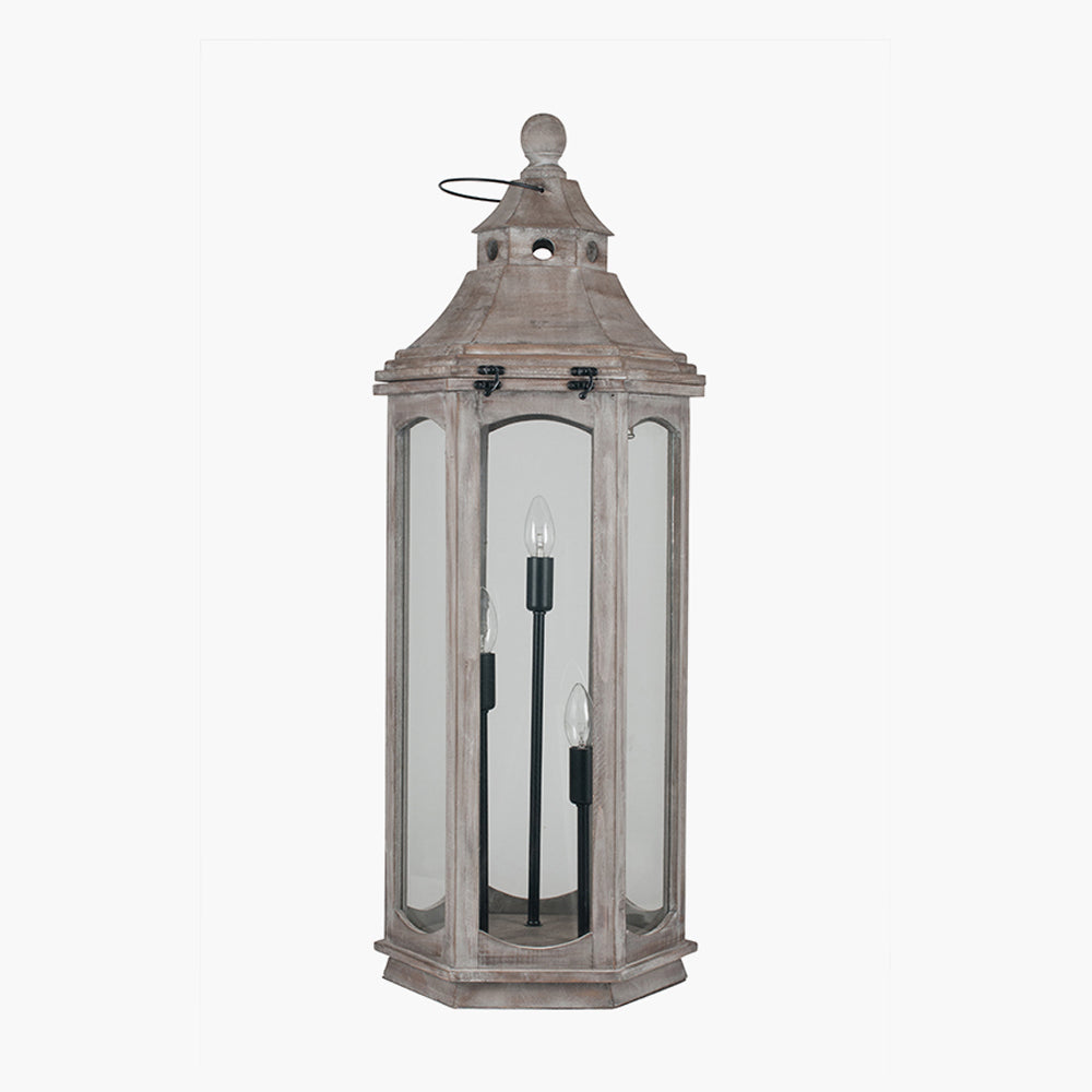 Adaline Antique Wood Grey Floor Lamp Lantern for sale - Woodcock and Cavendish