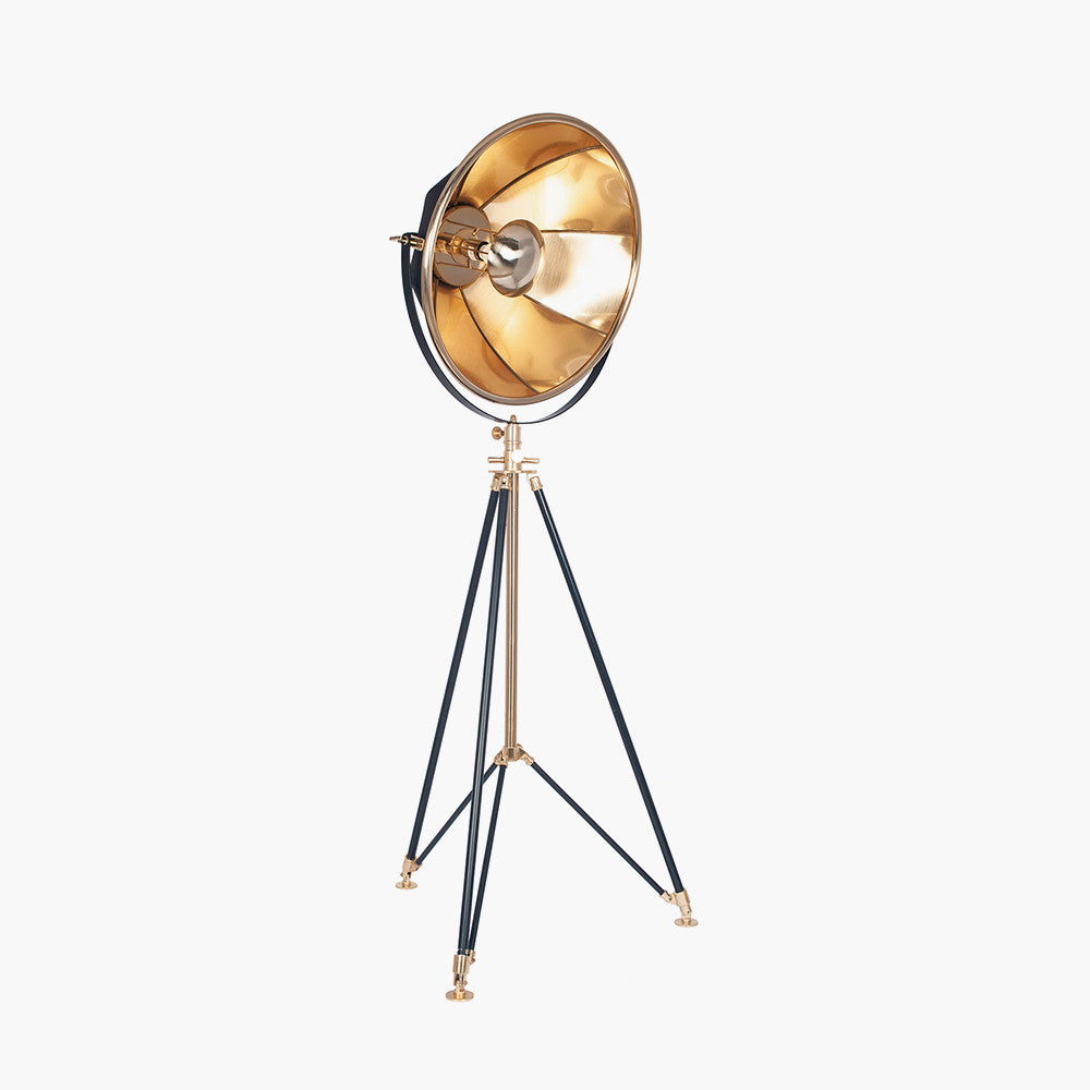 Elstree Black and Gold Metal Tripod Floor Lamp for sale - Woodcock and Cavendish