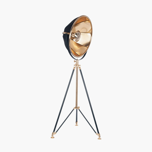 Elstree Black and Gold Metal Tripod Floor Lamp for sale - Woodcock and Cavendish