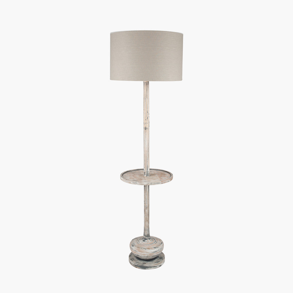 Hemi Vintage Grey Wood Floor Lamp with Table for sale - Woodcock and Cavendish