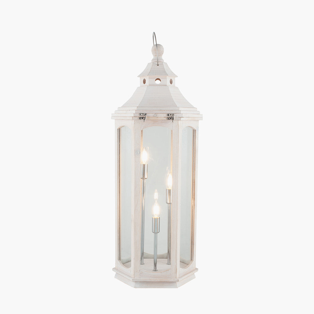 Adaline White Wash Wood Lantern Floor Lamp for sale - Woodcock and Cavendish
