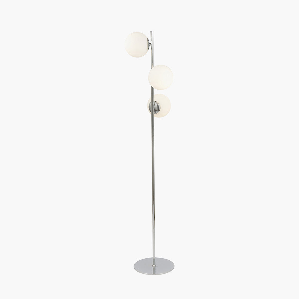 Asterope White Orb and Shiny Chrome Metal Floor Lamp for sale - Woodcock and Cavendish