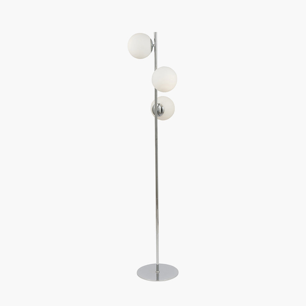 Asterope White Orb and Shiny Chrome Metal Floor Lamp for sale - Woodcock and Cavendish