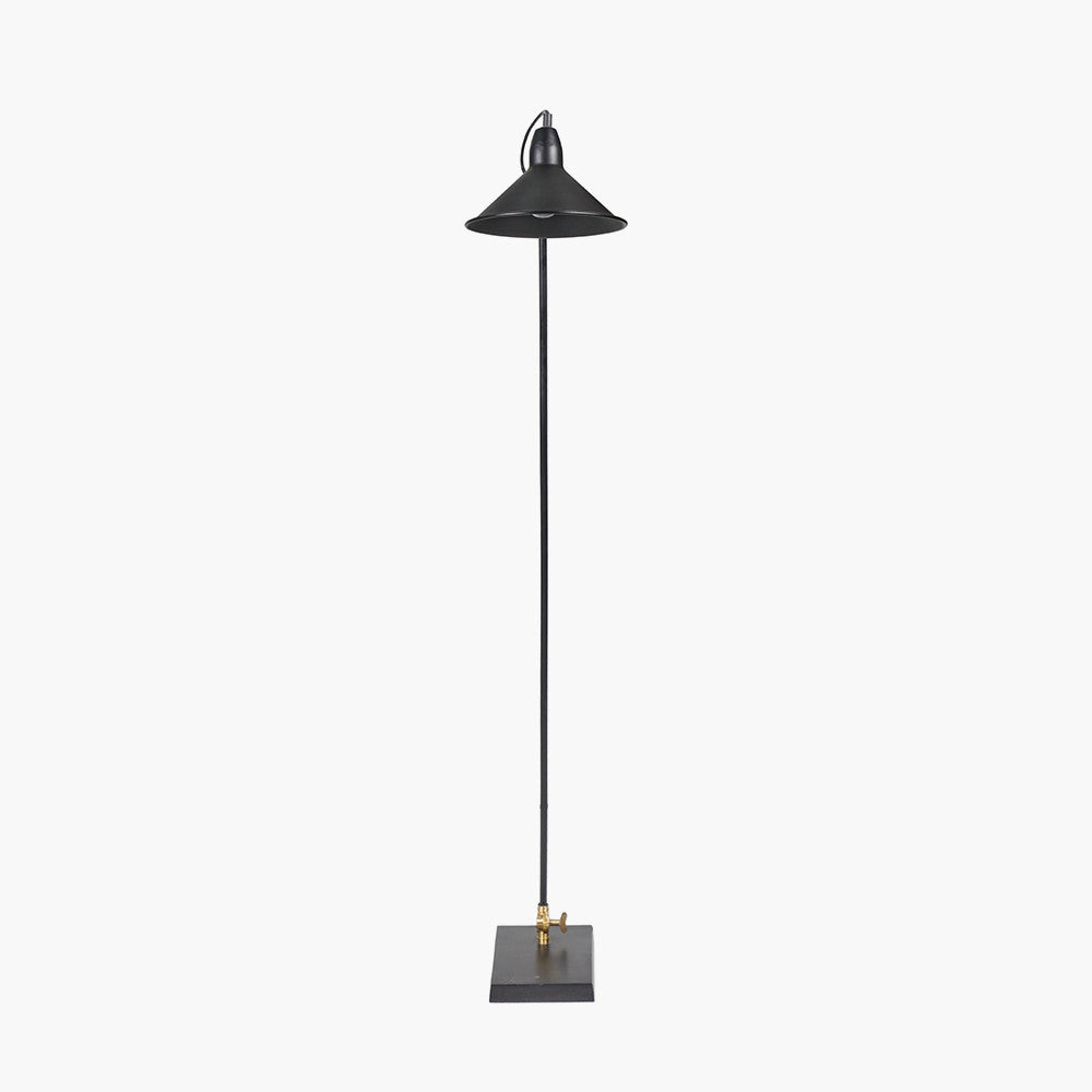 Canton Matt Black and Brass Metal Cone Floor Lamp for sale - Woodcock and Cavendish