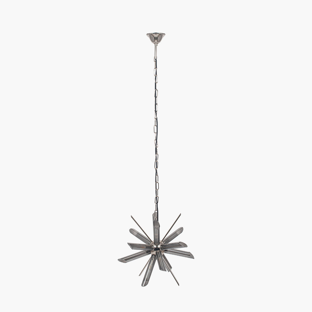 Estella Smoke Glass and Silver Metal Starburst Pendant