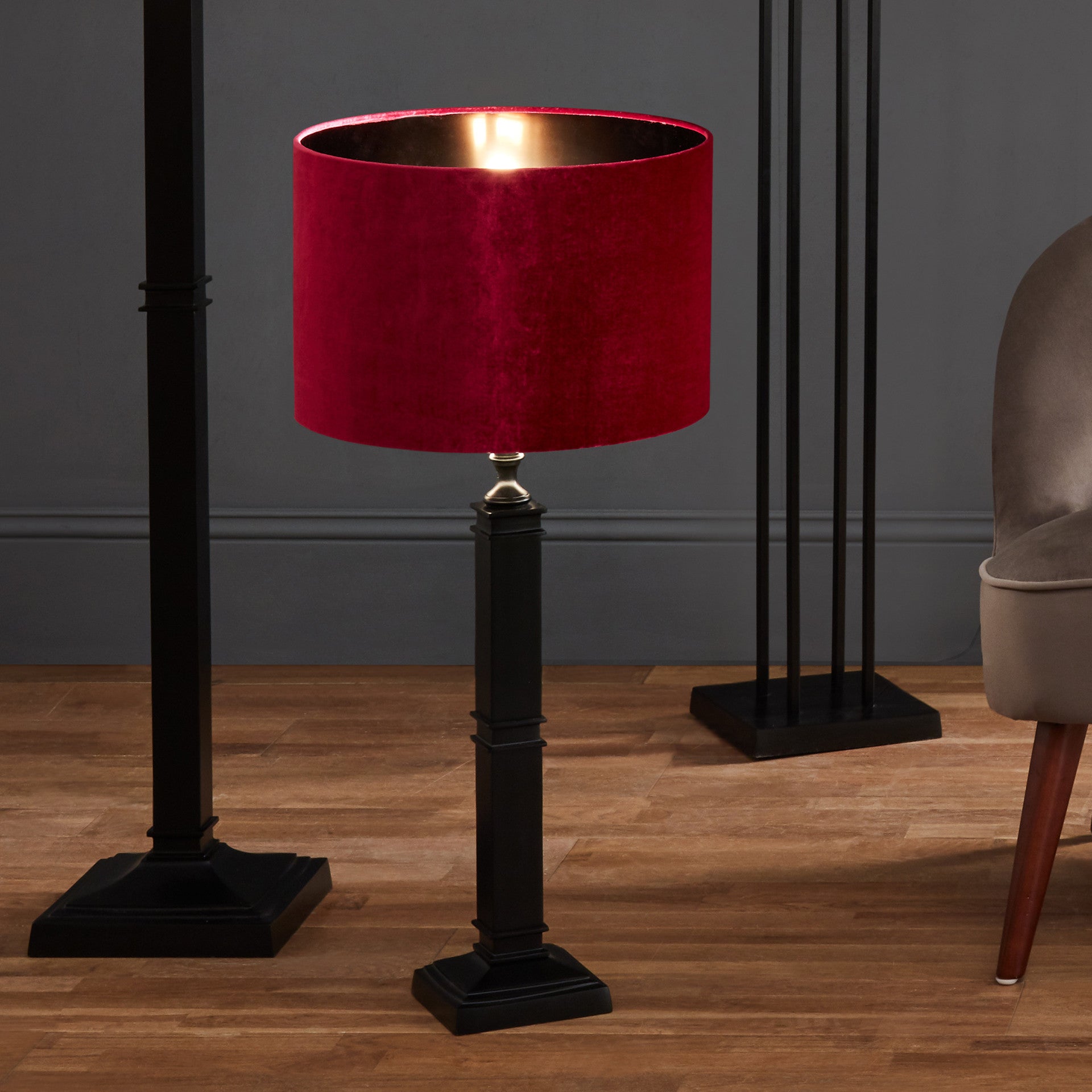 Bow 40cm Raspberry Velvet Cylinder Shade for sale - Woodcock and Cavendish