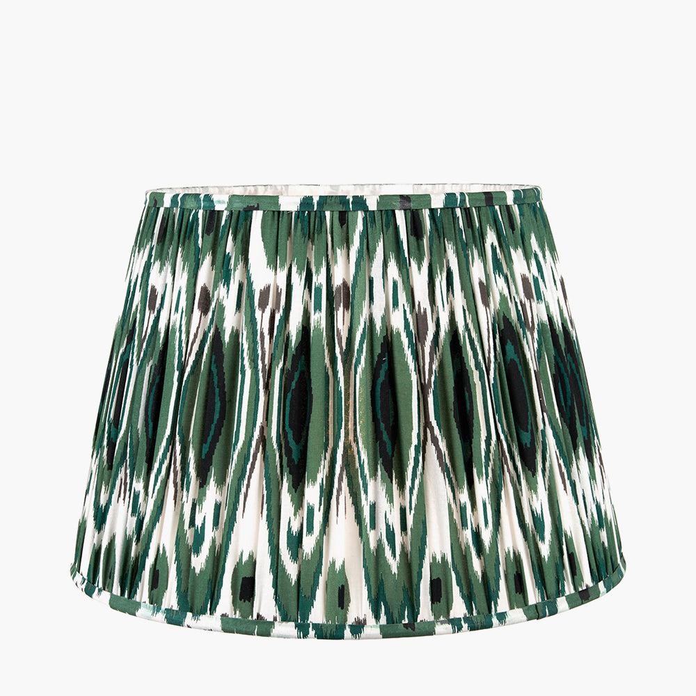 Izara 40cm Racing Green Ikat Patterned Gathered Tapered Shade