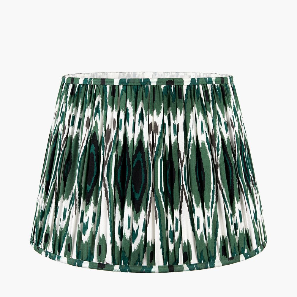 Izara 40cm Racing Green Ikat Patterned Gathered Tapered Shade