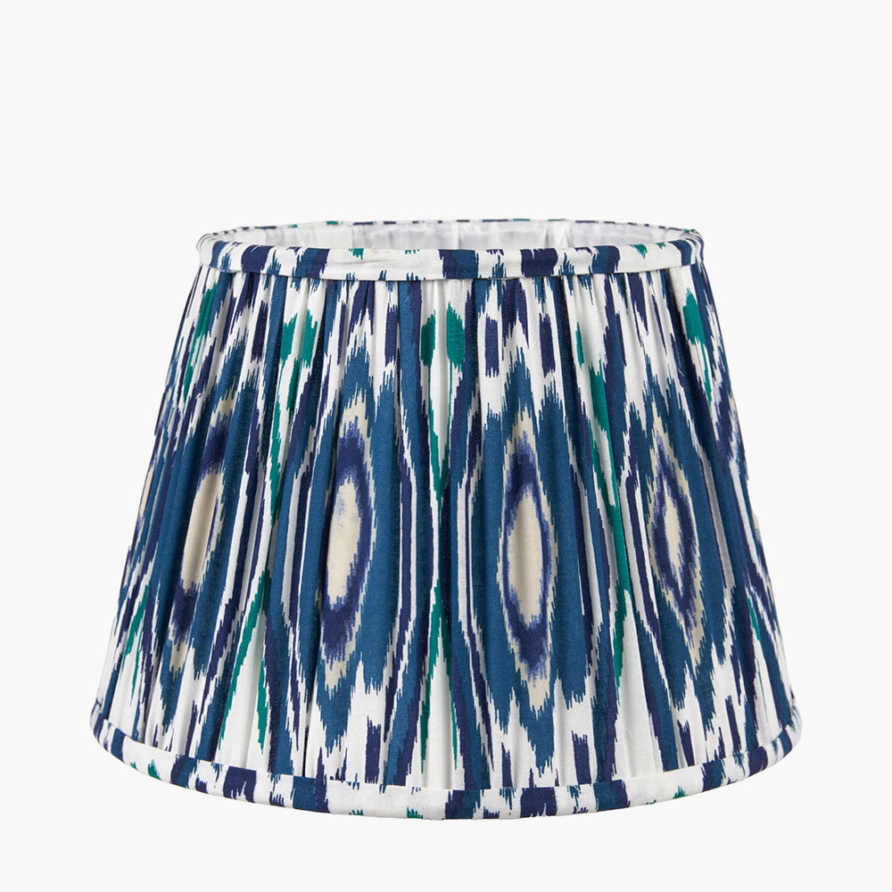 Izara 45cm Ocean Blue Ikat Patterned Gathered Tapered Shade