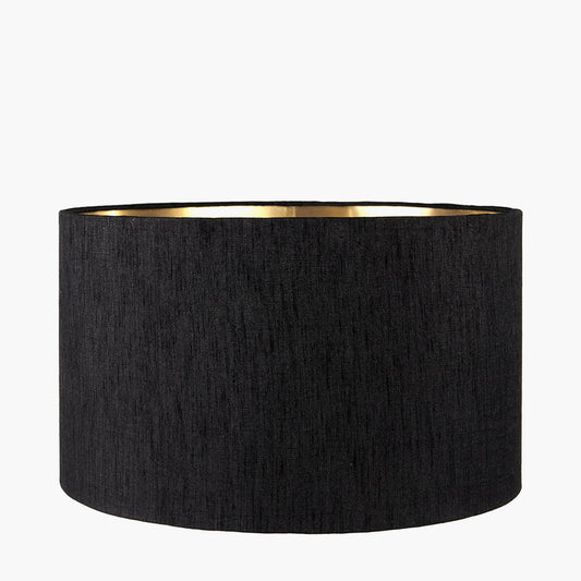 Stellan 40cm Black Slubbed Faux Silk Gold Lined Cylinder Shade