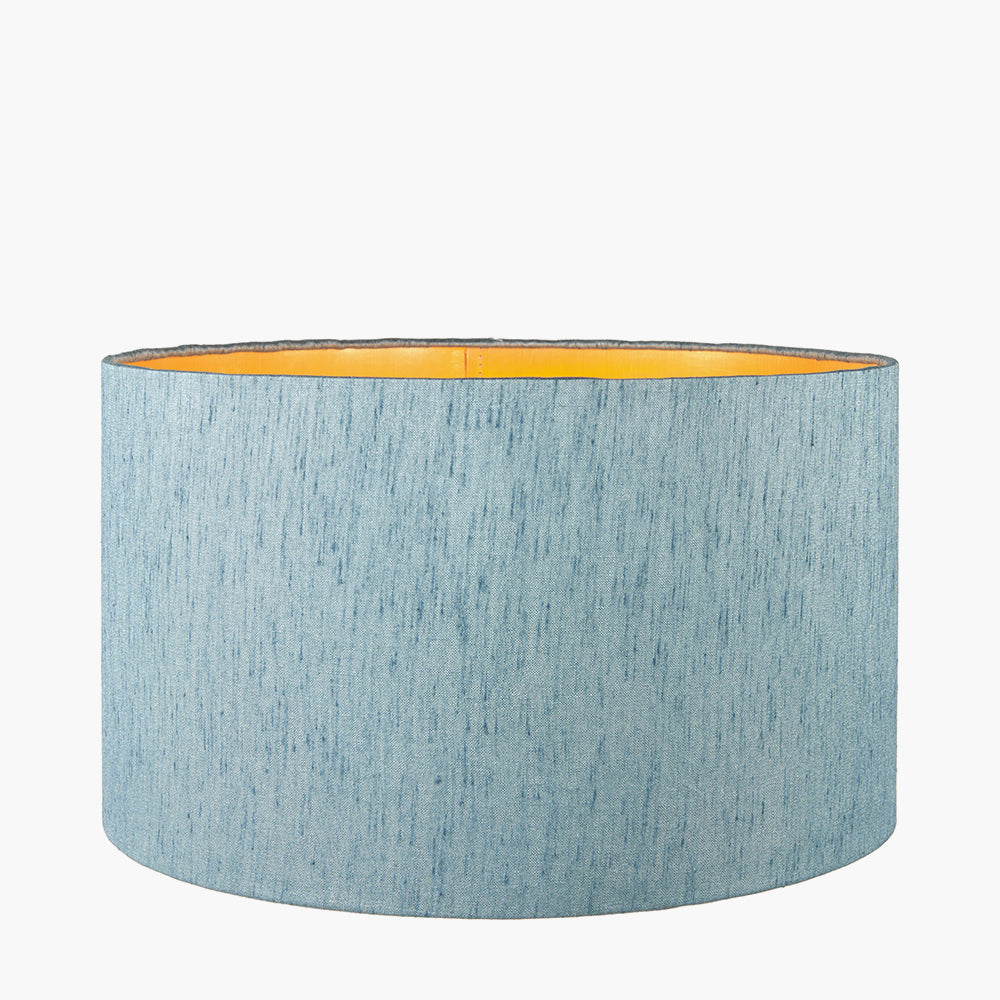Stellan 40cm Duck Egg Slubbed Faux Silk Gold Lined Cylinder Shade - Luxury Lighting