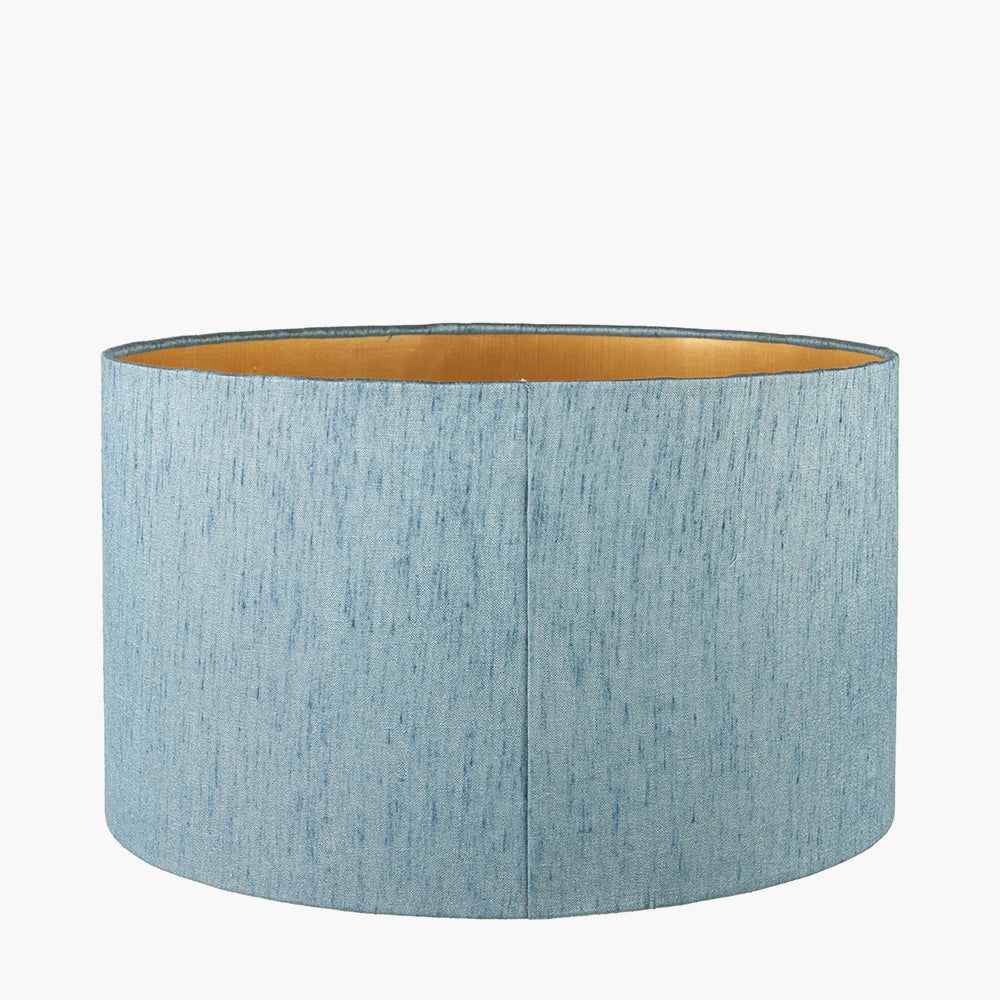 Stellan 40cm Duck Egg Slubbed Faux Silk Gold Lined Cylinder Shade - Luxury Lighting