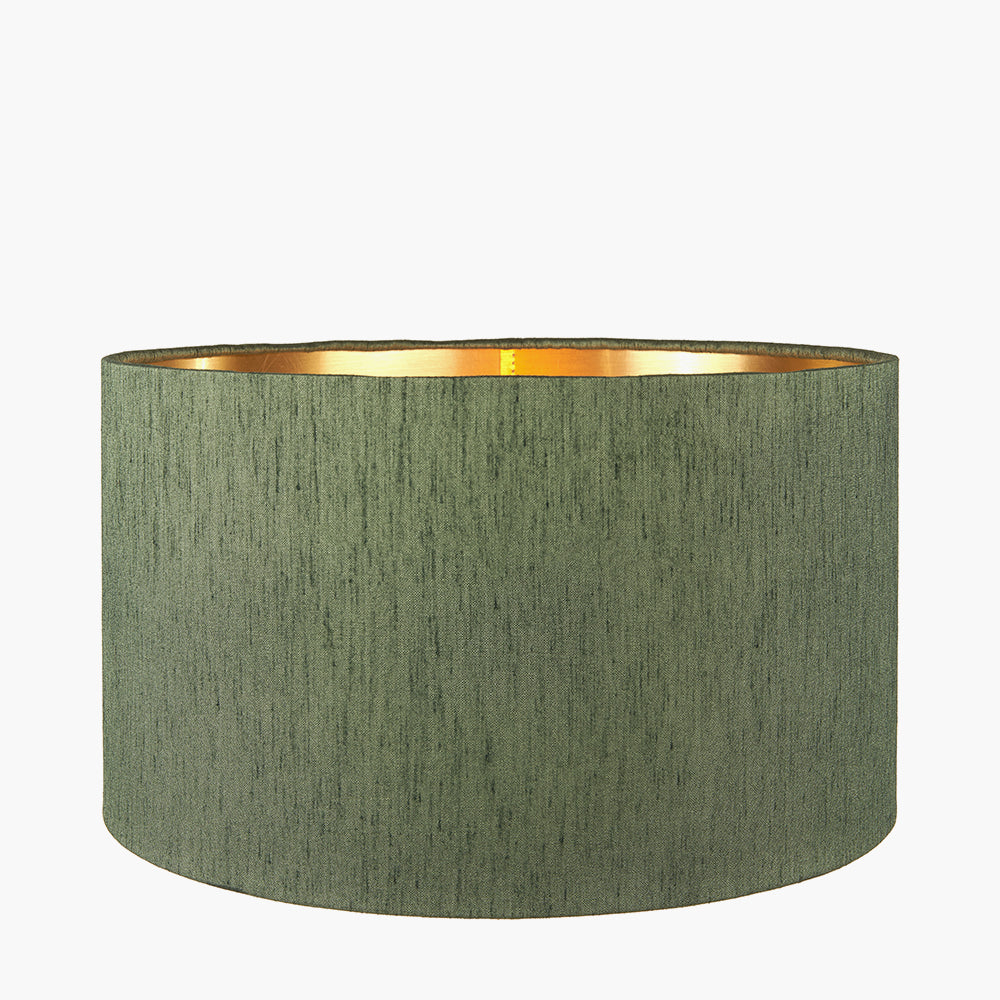 Stellan 40cm Green Slubbed Faux Silk Gold Lined Cylinder Shade