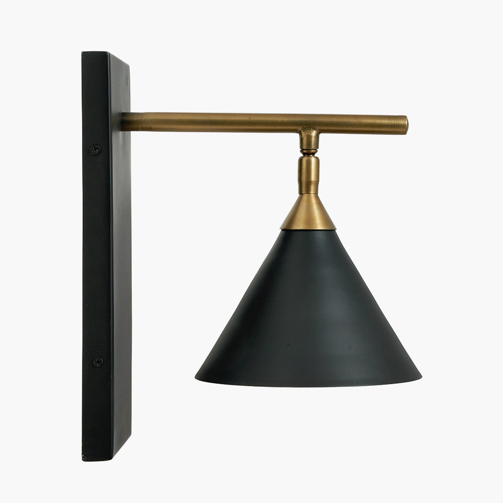 Zeta Matt Black and Antique Brass Wall Lamp for sale - Woodcock and Cavendish