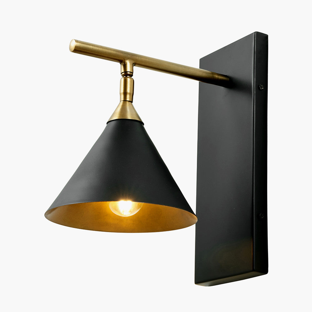 Zeta Matt Black and Antique Brass Wall Lamp for sale - Woodcock and Cavendish