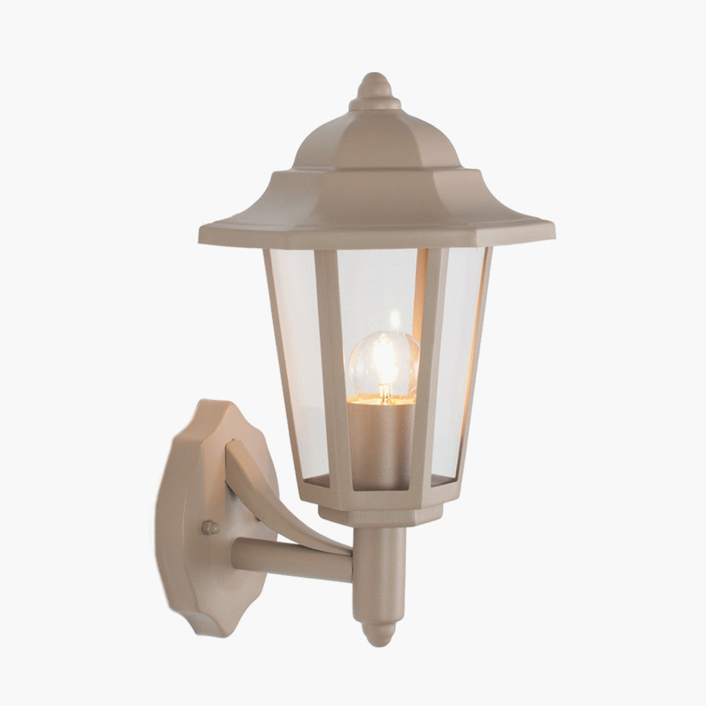 Azalea Taupe Metal Hex Lantern Wall Uplighter for sale - Woodcock and Cavendish