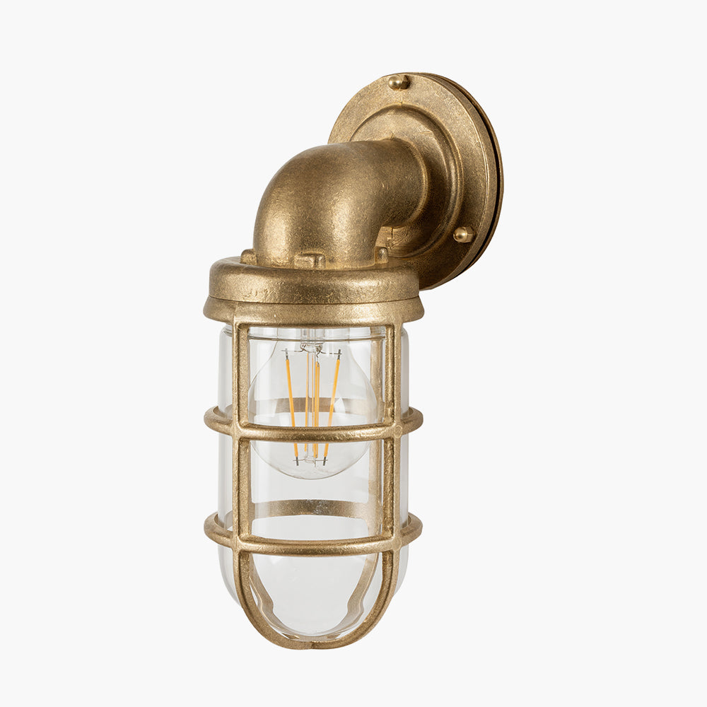 Lupin Antique Brass Metal Caged Hanging Outdoor Wall Light for sale - Woodcock and Cavendish