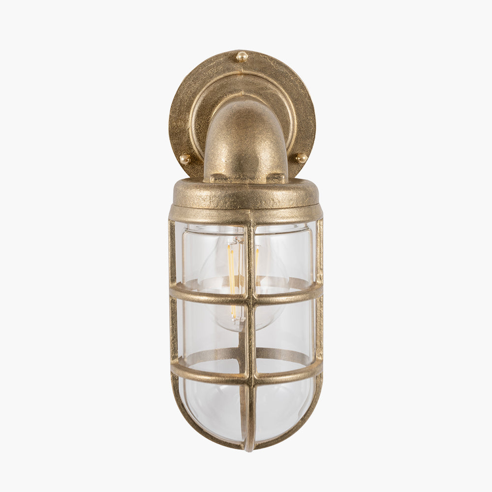Lupin Antique Brass Metal Caged Hanging Outdoor Wall Light for sale - Woodcock and Cavendish
