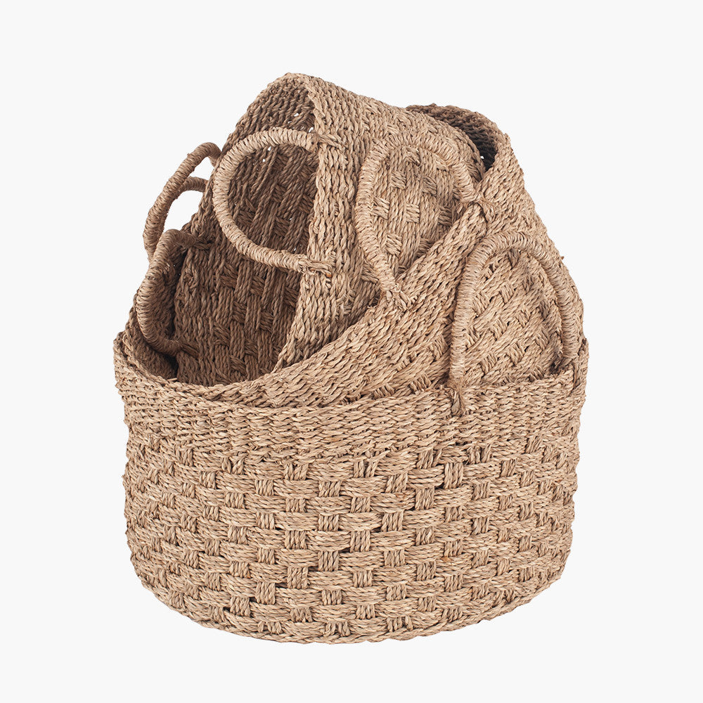 S/3 Woven Natural Seagrass Round Handled Baskets for sale - Woodcock and Cavendish
