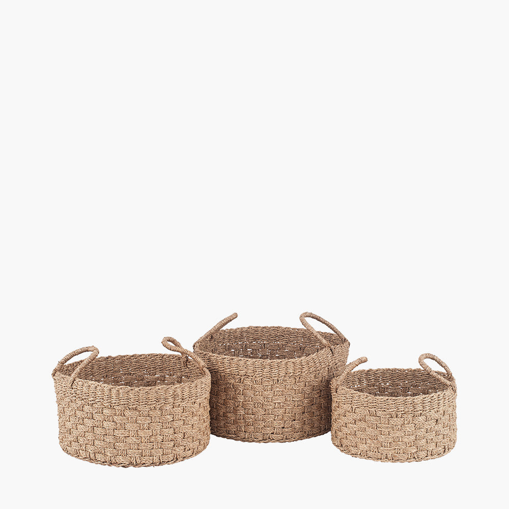 S/3 Woven Natural Seagrass Round Handled Baskets for sale - Woodcock and Cavendish