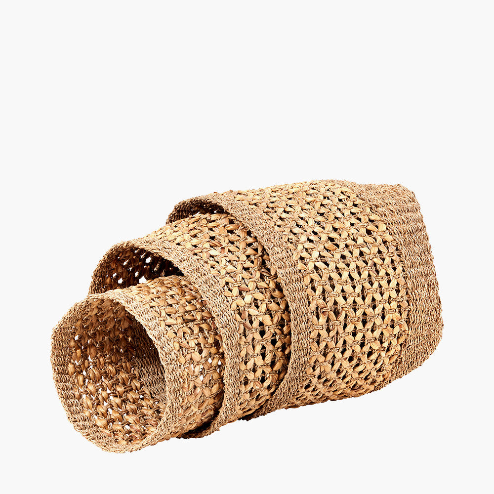 S/3 Woven Natural Seagrass and Water Hyacinth Tall Round Baskets for sale - Woodcock and Cavendish