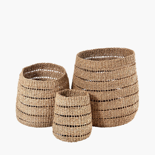 S/3 Woven Natural Seagrass Patterned Round Baskets for sale - Woodcock and Cavendish