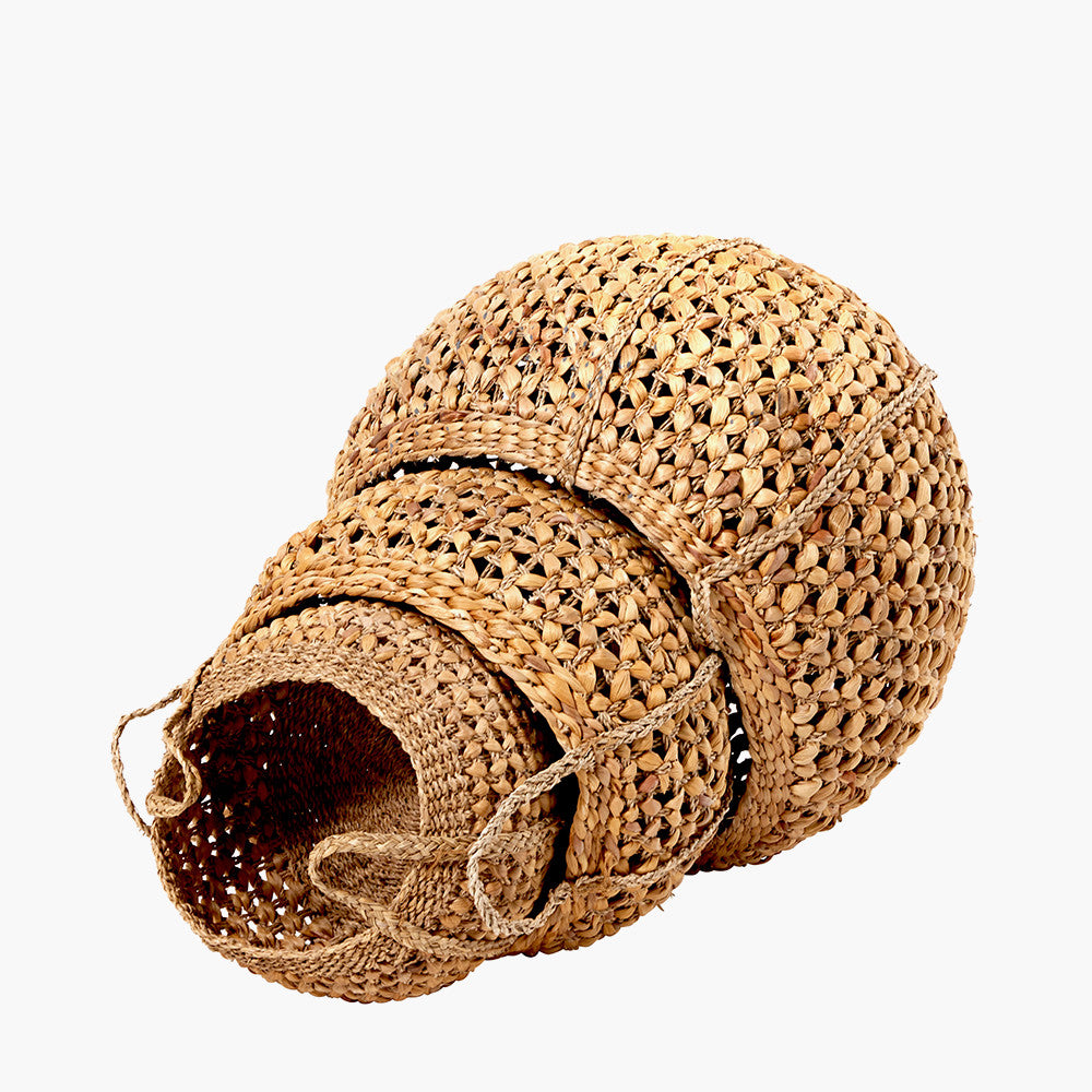 S/3 Woven Water Hyacinth Handled Round Baskets for sale - Woodcock and Cavendish