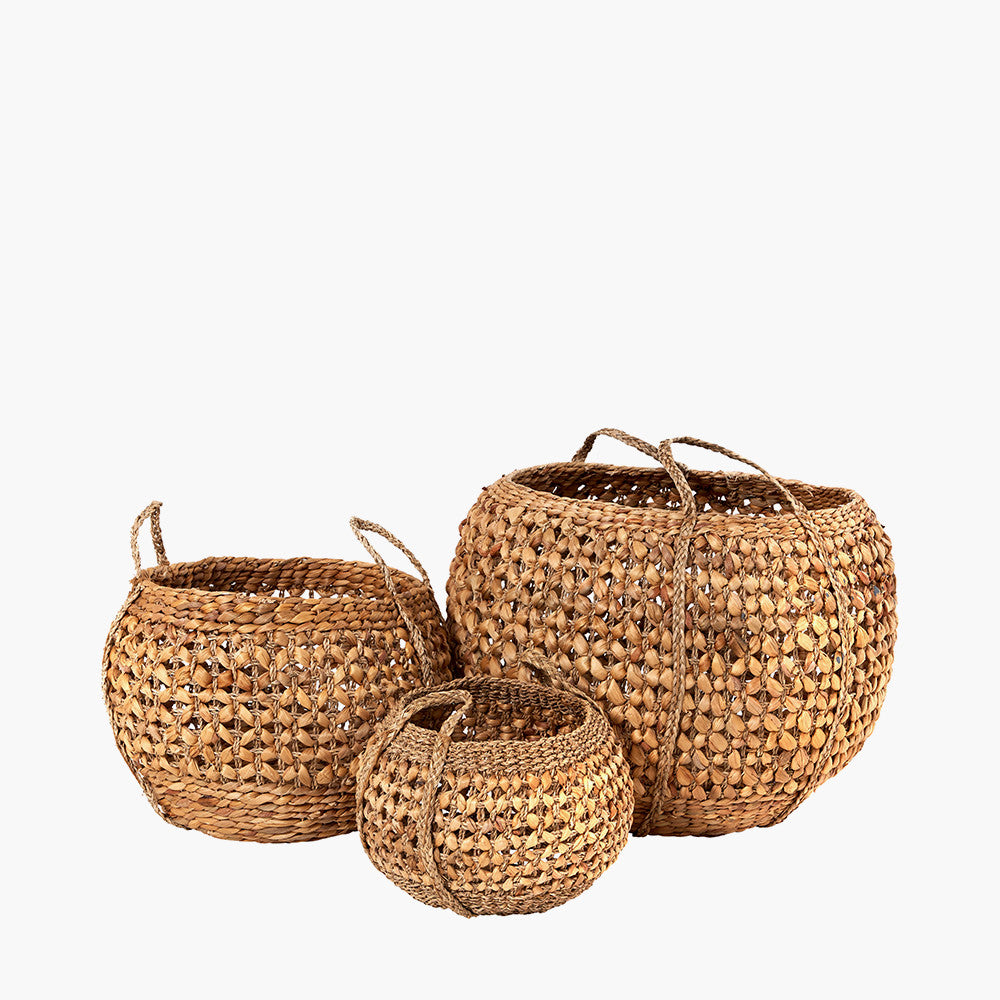 S/3 Woven Water Hyacinth Handled Round Baskets for sale - Woodcock and Cavendish