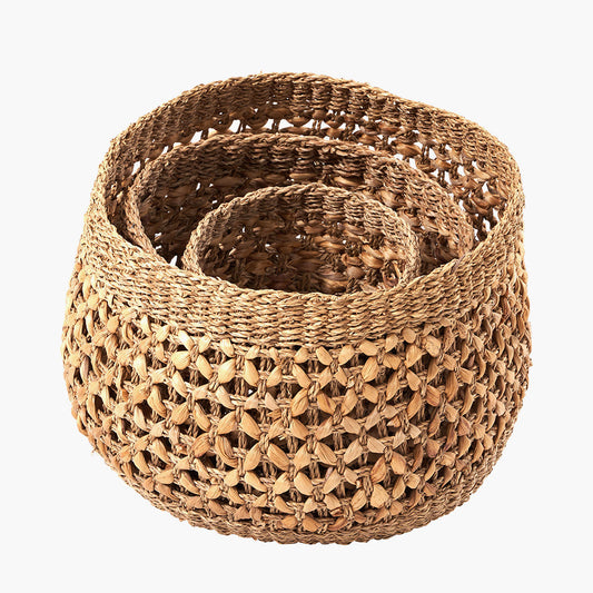 S/3 Woven Natural Seagrass and Water Hyacinth Round Baskets for sale - Woodcock and Cavendish