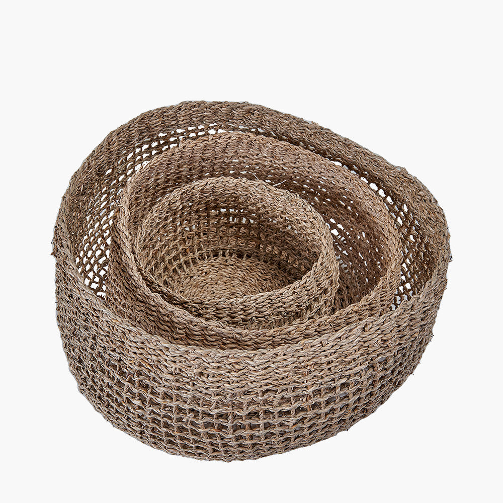 S/3 Open Weave Seagrass Round Baskets for sale - Woodcock and Cavendish
