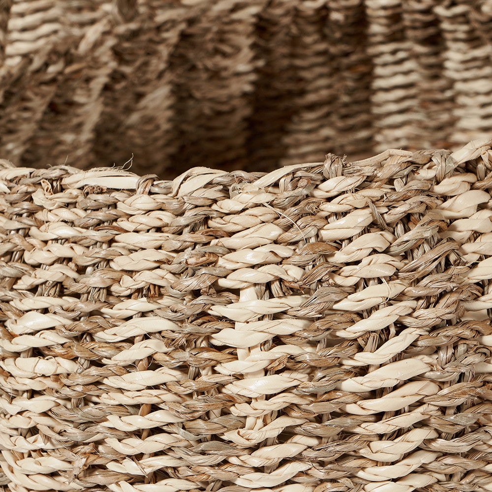 S/3 Woven Striped Natural Seagrass and Palm Leaf Round Baskets for sale - Woodcock and Cavendish