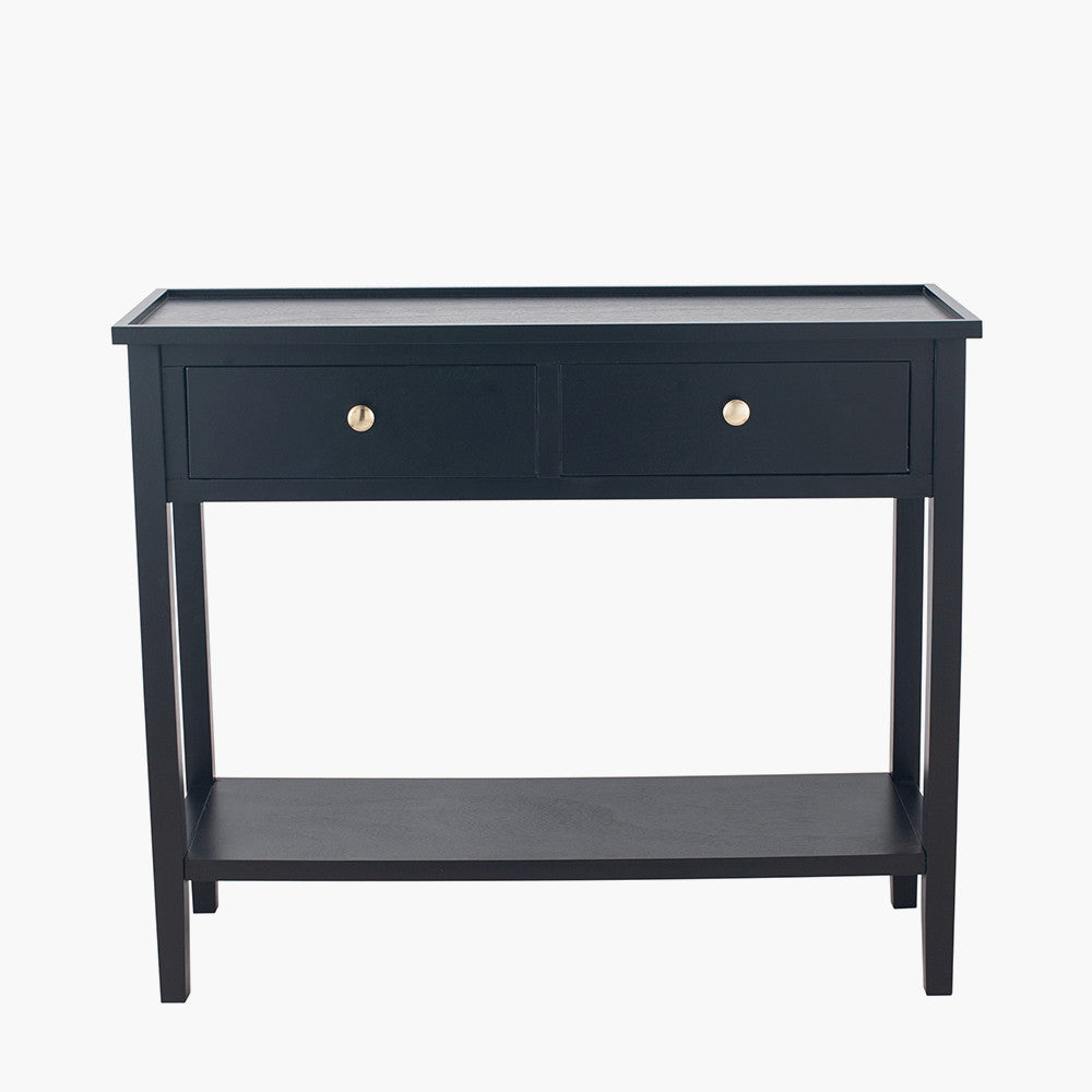 Chelmsford Satin Black Pine Wood 2 Drawer Console Table K/D