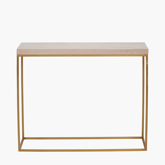 Madison Beige Granite and Burnished Gold Metal Console Table