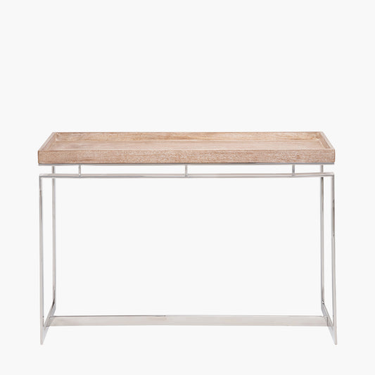 Evelyn Natural Antique Finish Mango Wood and Silver Metal Console Table