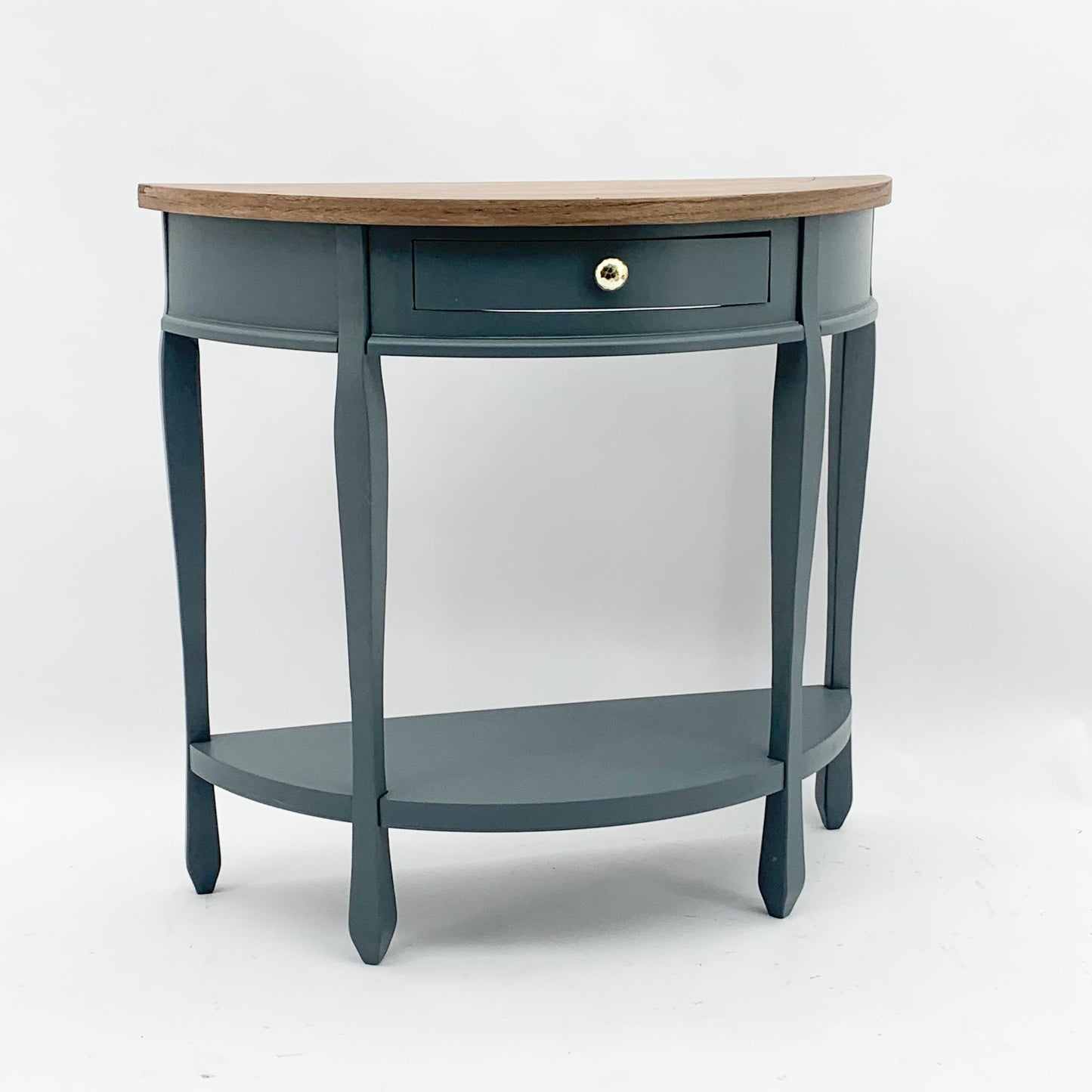 Half Moon Console Table With Drawer & Wood Top - Blue for sale - Woodcock and Cavendish