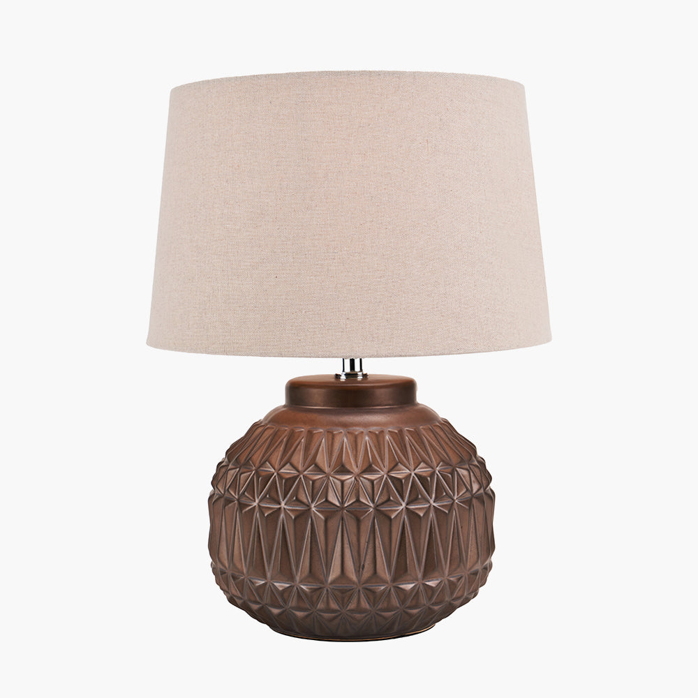 Bronze Aztec Textured Ceramic Table Lamp with Neutral Shade – 40cm