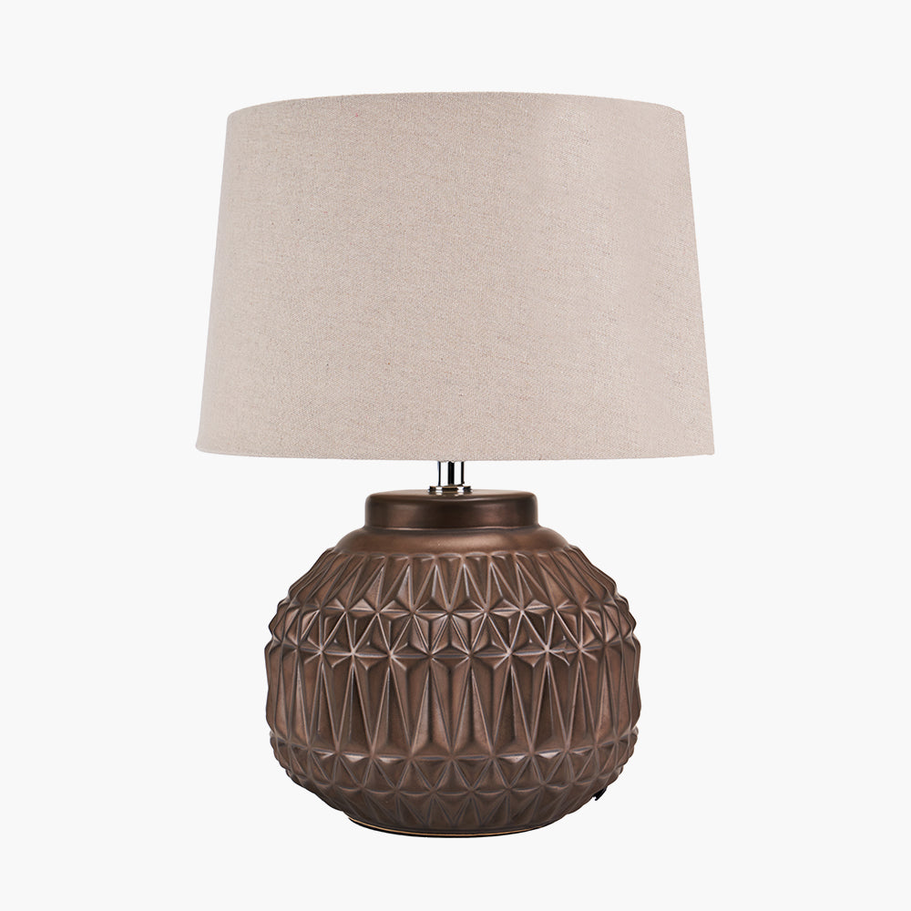 Bronze Aztec Textured Ceramic Table Lamp with Neutral Shade – 40cm
