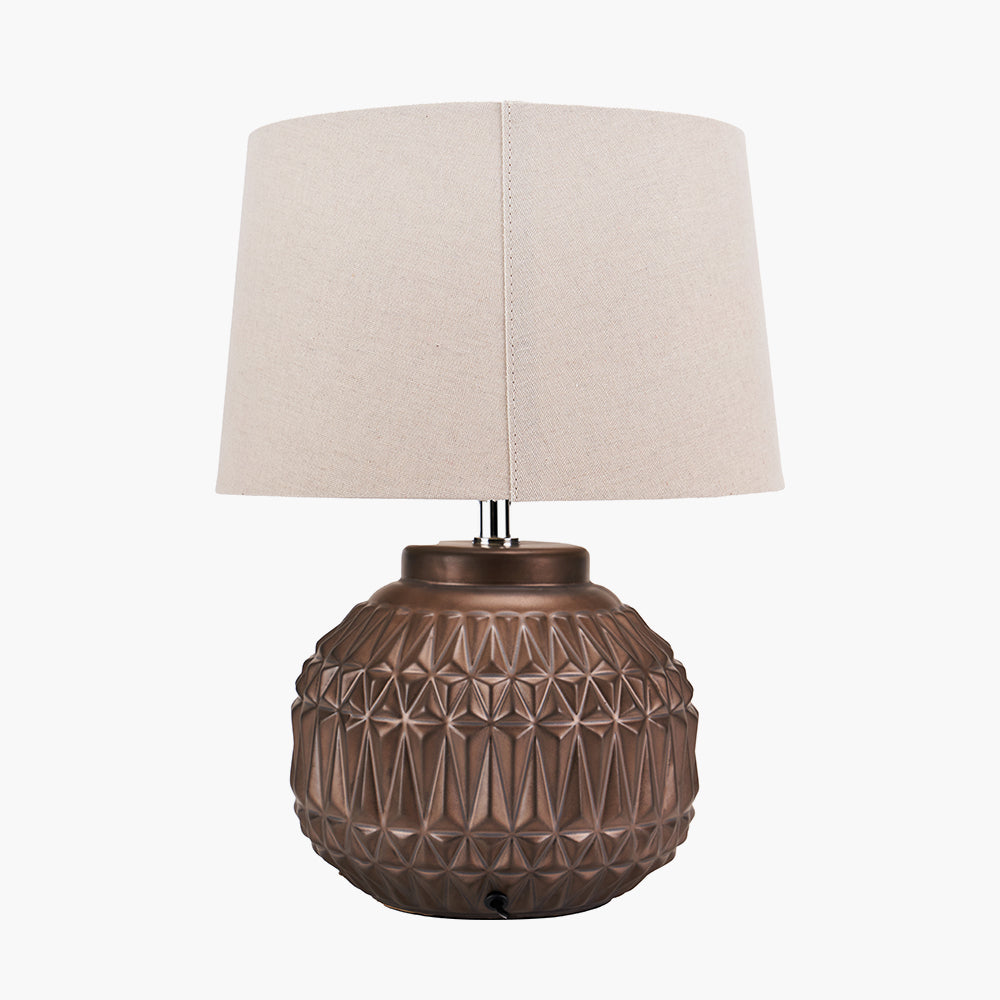 Bronze Aztec Textured Ceramic Table Lamp with Neutral Shade – 40cm