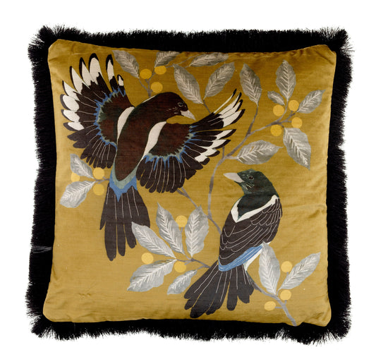 Borrowers Gold Velvet Cushion for sale - Woodcock and Cavendish