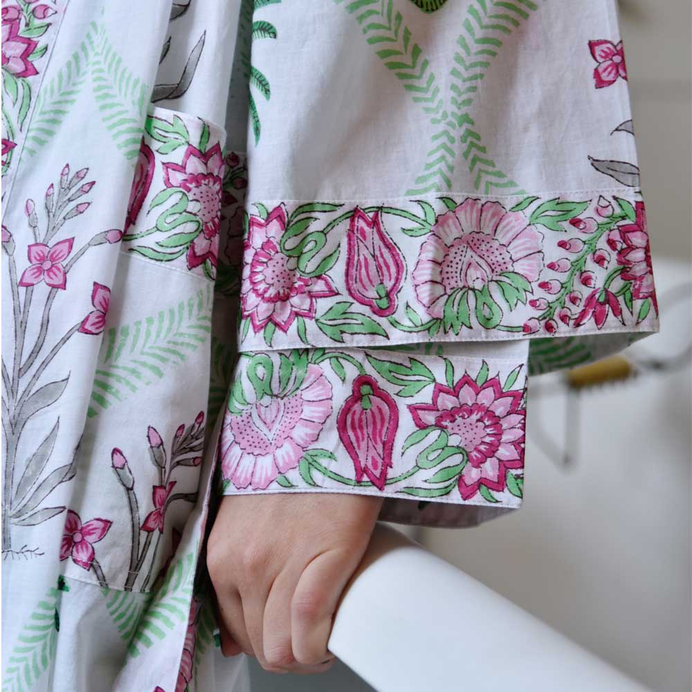 Floral Pink Palm Dressing Gown for sale - Woodcock and Cavendish