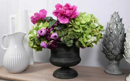 Hydrangea & Sedum Floral Arrangement for sale - Woodcock and Cavendish