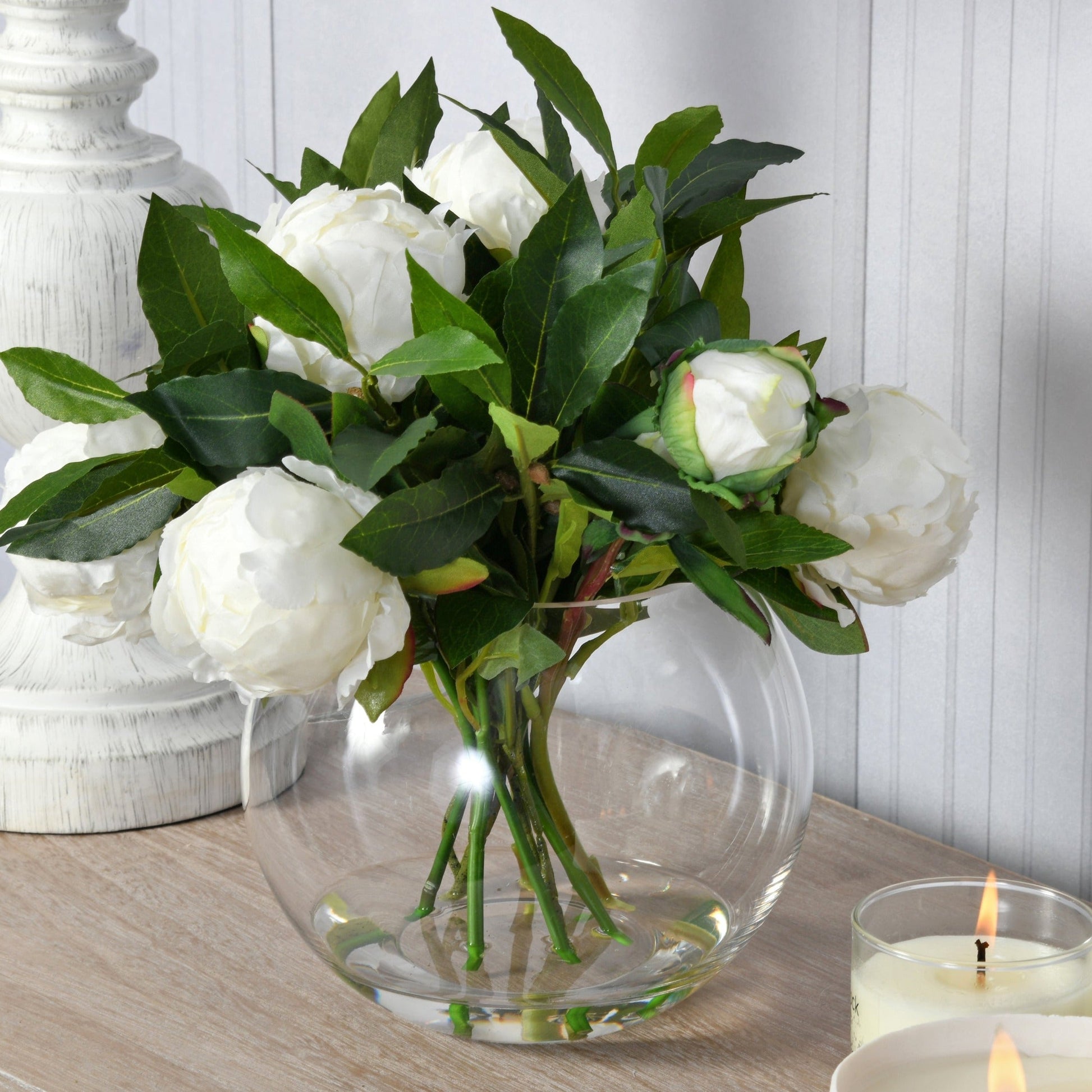 White Peonies in Globe for sale - Woodcock and Cavendish