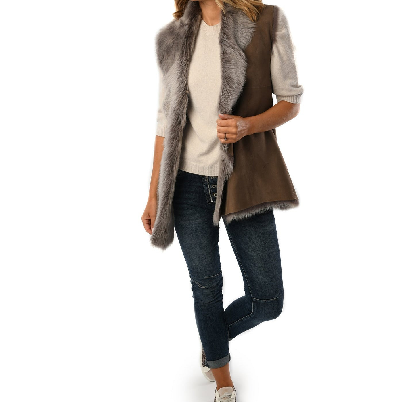 Taupe Ladies Toscana Sheepskin  Gilet for sale - Woodcock and Cavendish