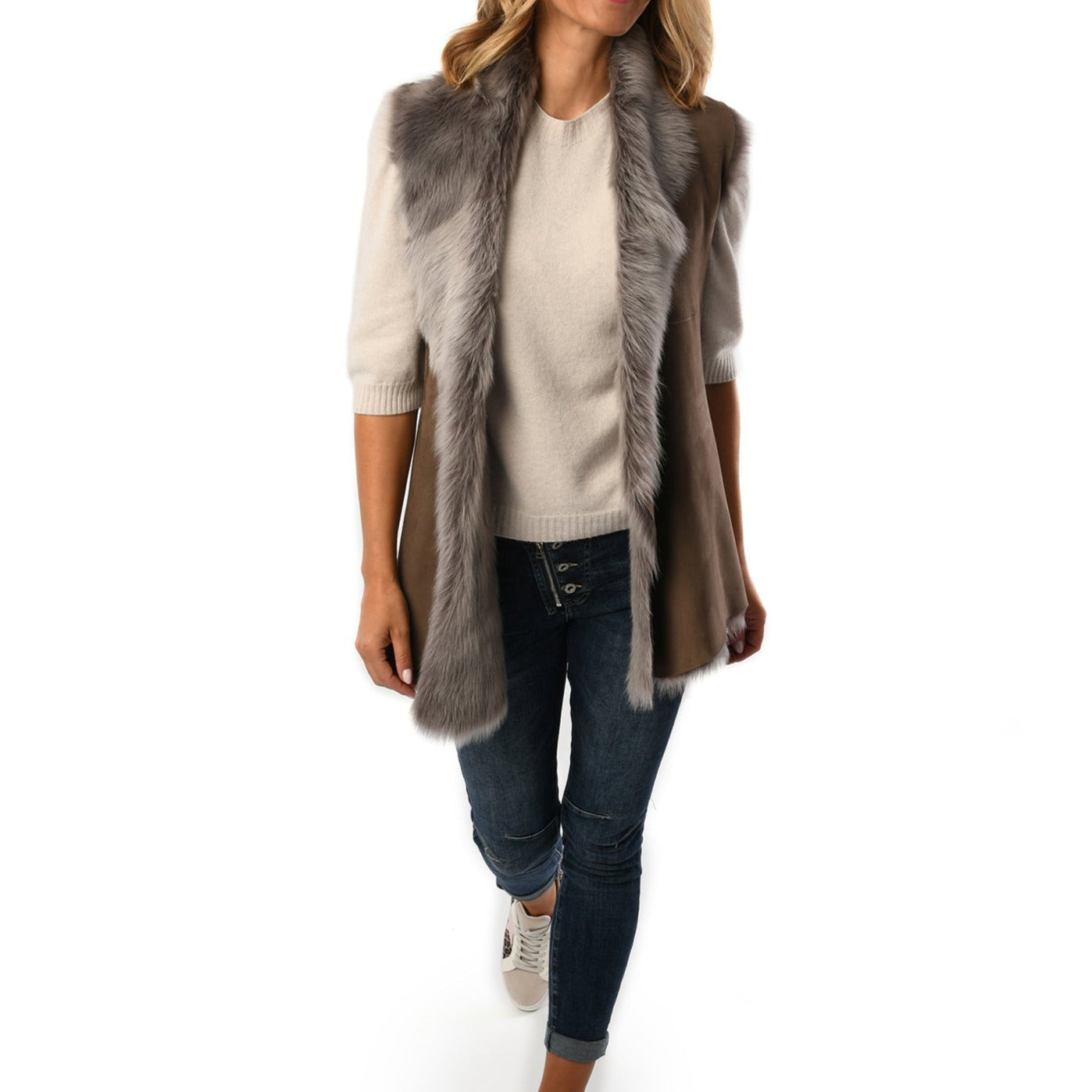 Taupe Ladies Toscana Sheepskin  Gilet for sale - Woodcock and Cavendish